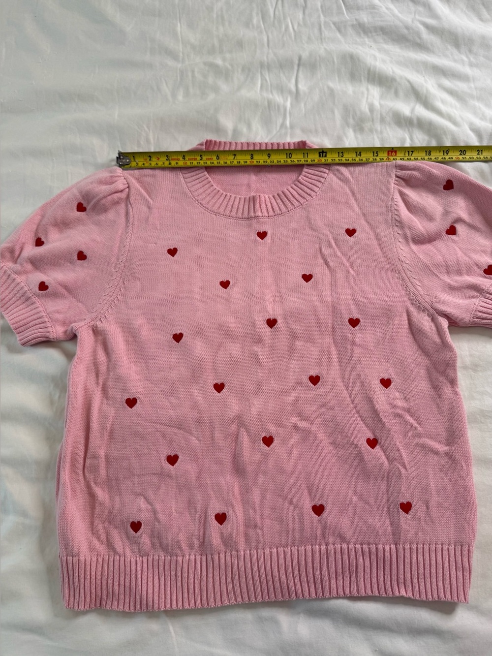 Pink Heart Puff Sleeve Cotton Sweater 2X Coquette Romantic Hearts Knit Top - Picture 9 of 10